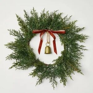 12" Mini Cypress with Brass Bell and Red Ribbon Christmas Wreath - Hearth & Hand